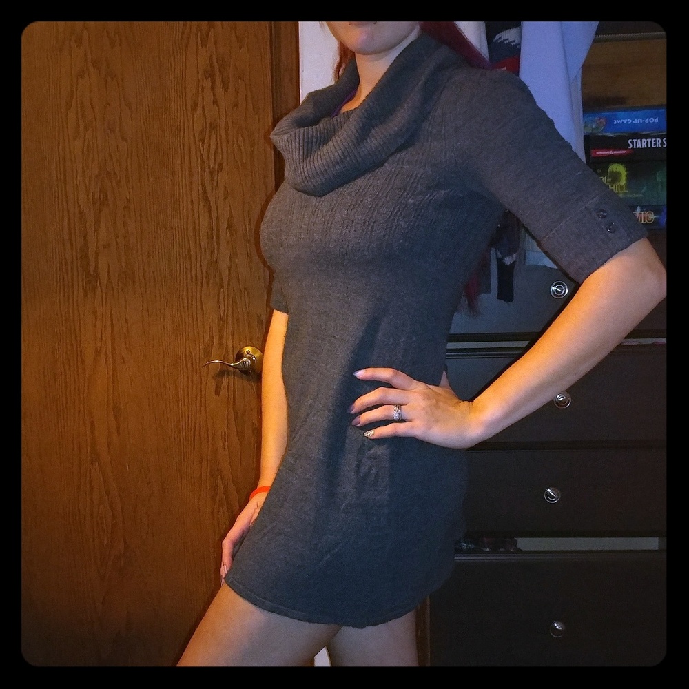 Cowl neck mini sweater dress